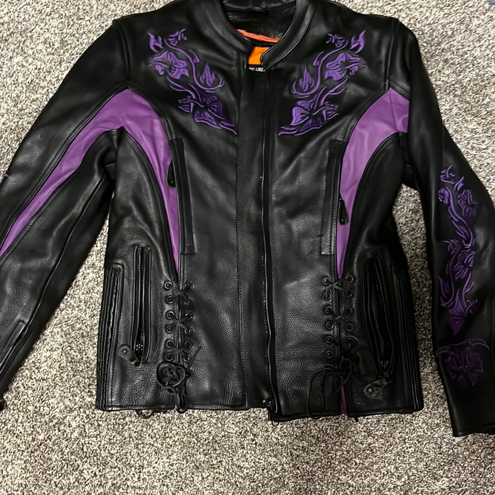 Black & Purple Women's Leather Motorcycle Jacket